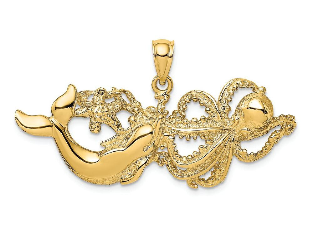 FJC Finejewelers 14k Yellow Gold Swimming Dolphin Octopus Charm