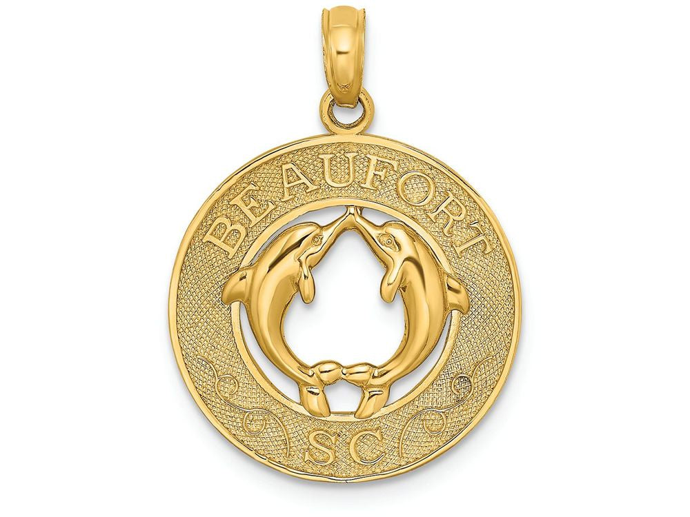 FJC Finejewelers 14k Yellow Gold Beaufort Sc On Round Frame with Dolphins In Center Charm