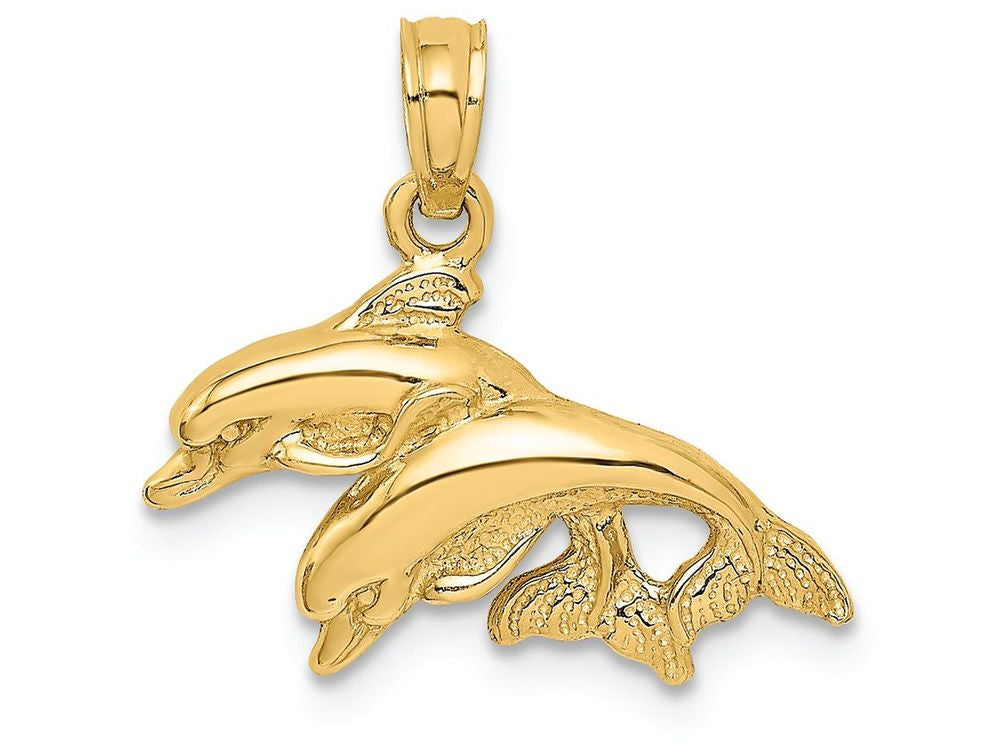 FJC Finejewelers 14k Yellow Gold Double Dolphins Jumping Left Polish Charm