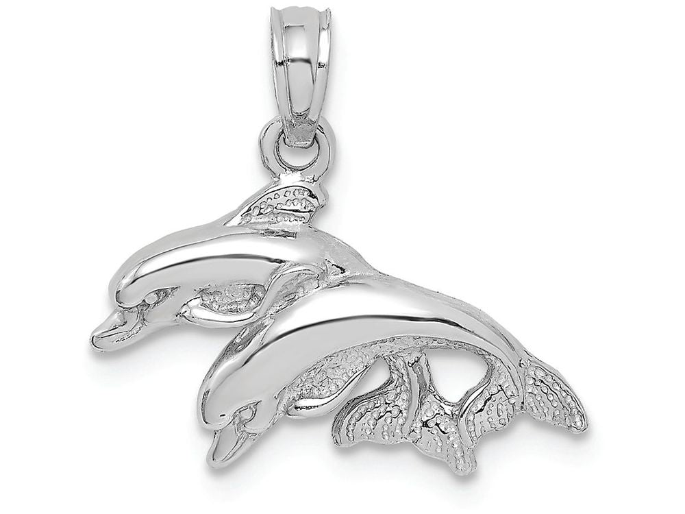 FJC Finejewelers 14k White Gold Double Dolphins Jumping Left Polish Charm