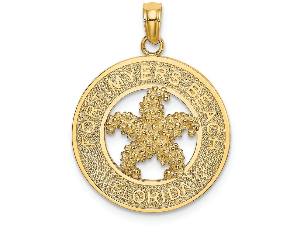FJC Finejewelers 14k Yellow Gold Fort Myers Beach Fl On Round Frame with Starfish Center Charm