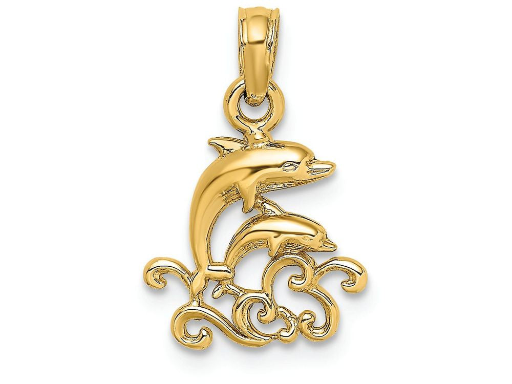 FJC Finejewelers 14k Yellow Gold Mini Double Dolphins Waves Charm