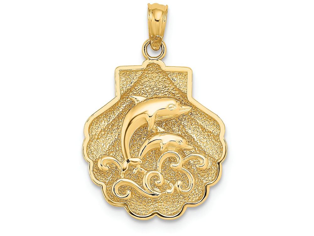 FJC Finejewelers 14k Yellow Gold Shell with Mini Double Dolphins Waves Charm