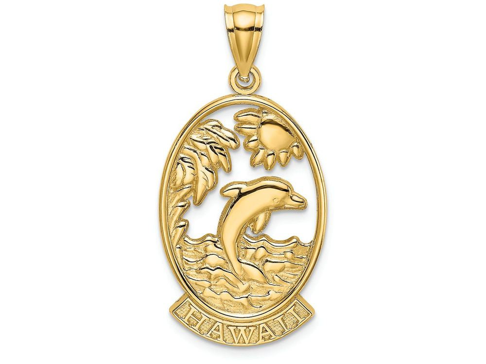 FJC Finejewelers 14k Yellow Gold Hawaii with Dolphin Waves In Oval Charm