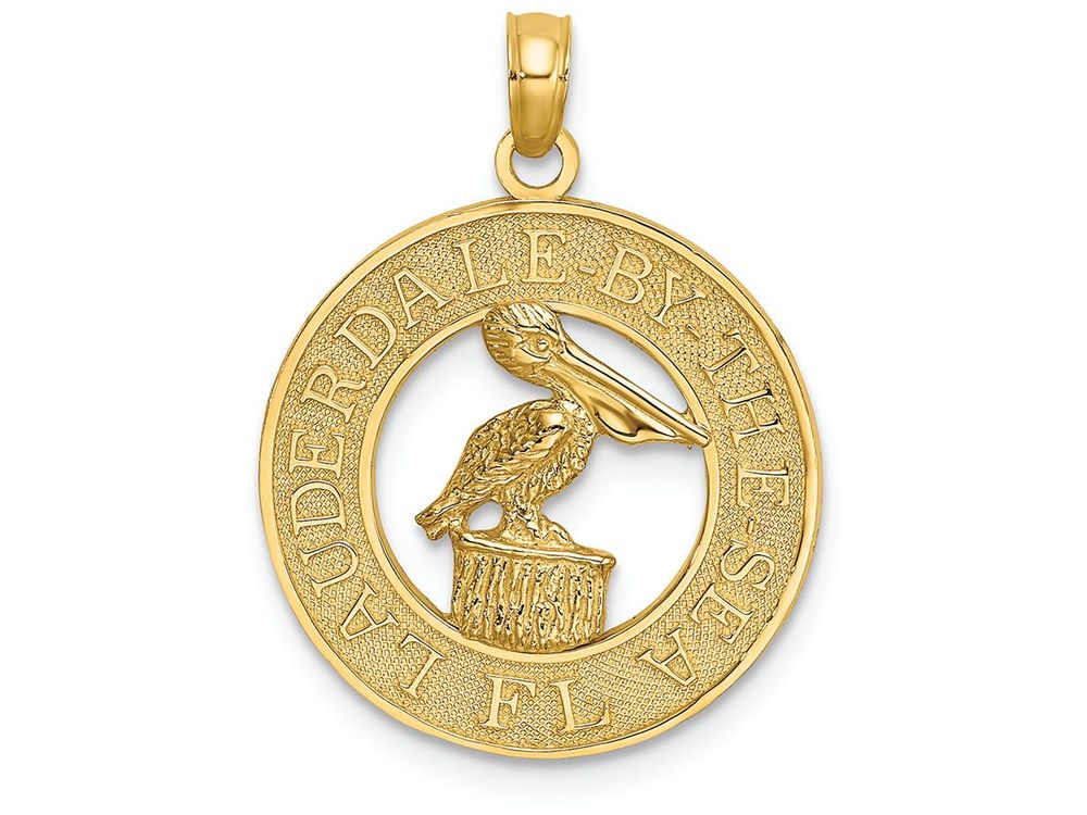 FJC Finejewelers 14k Yellow Gold Lauderdale-by-the-sea Fl On Round Frame with Pelican Center Charm