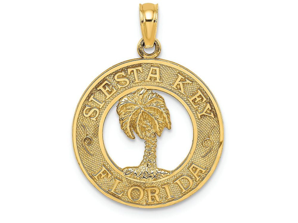 FJC Finejewelers 14k Yellow Gold Siesta Key Fl On Round Frame with Palm Tree Center Charm
