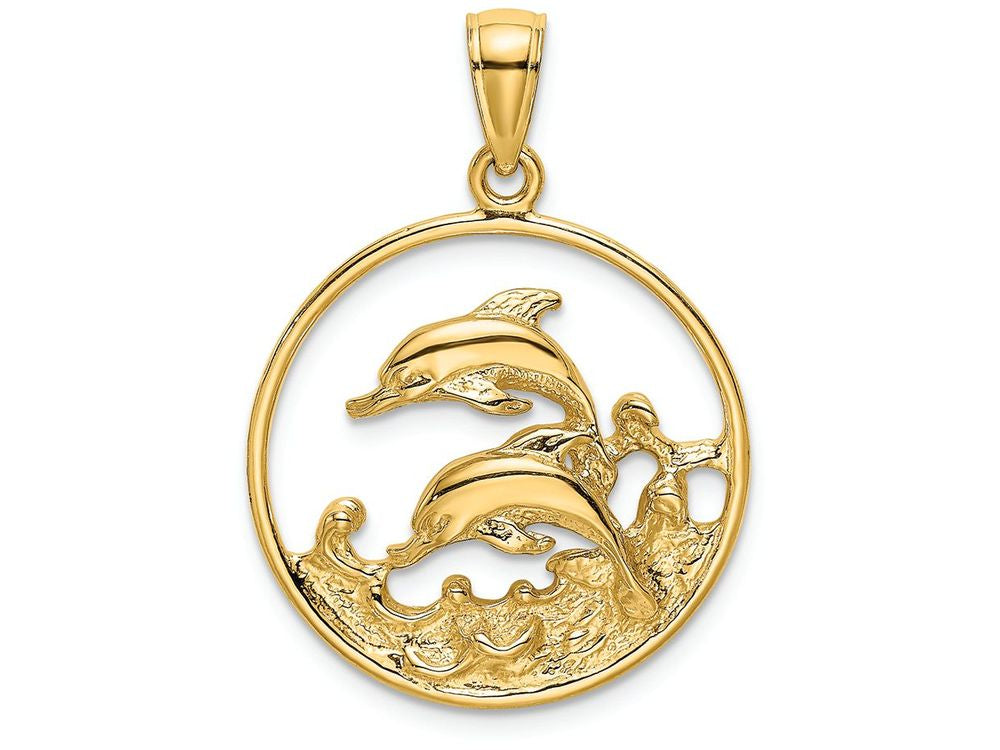 FJC Finejewelers 14k Yellow Gold Double Dolphins In Circle Charm