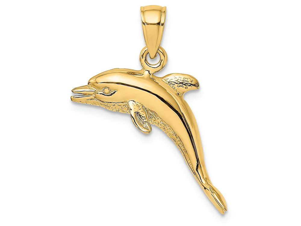FJC Finejewelers 14k Yellow Gold 3d Dolphin Jumping Polish Text Charm