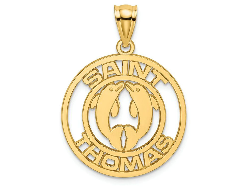 FJC Finejewelers 14k Yellow Gold Saint Thomas with Double Dolphins In Circle Cut-0ut: St. Thomas Charm