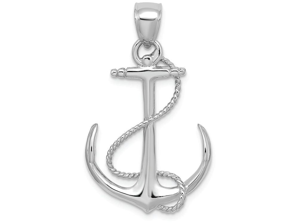 FJC Finejewelers 14k White Gold 3d Anchor with Rope Polish Charm