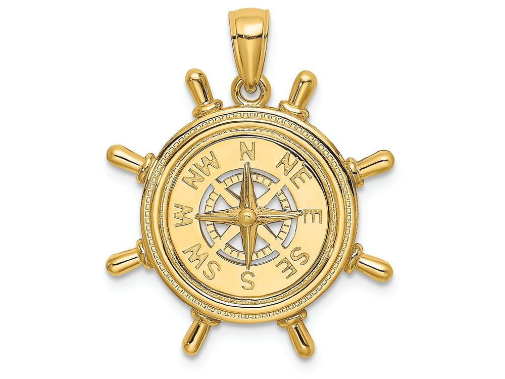FJC Finejewelers 14k Yellow Gold Ship Wheel with Nautical Compass Center Charm