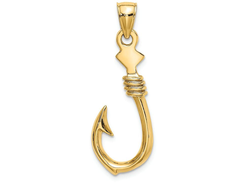 FJC Finejewelers 14k Yellow Gold 3d Large Fish Hook with Rope Charm