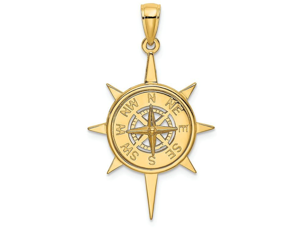 FJC Finejewelers 14k Yellow Gold Star Frame with Nautical Compass Center Charm