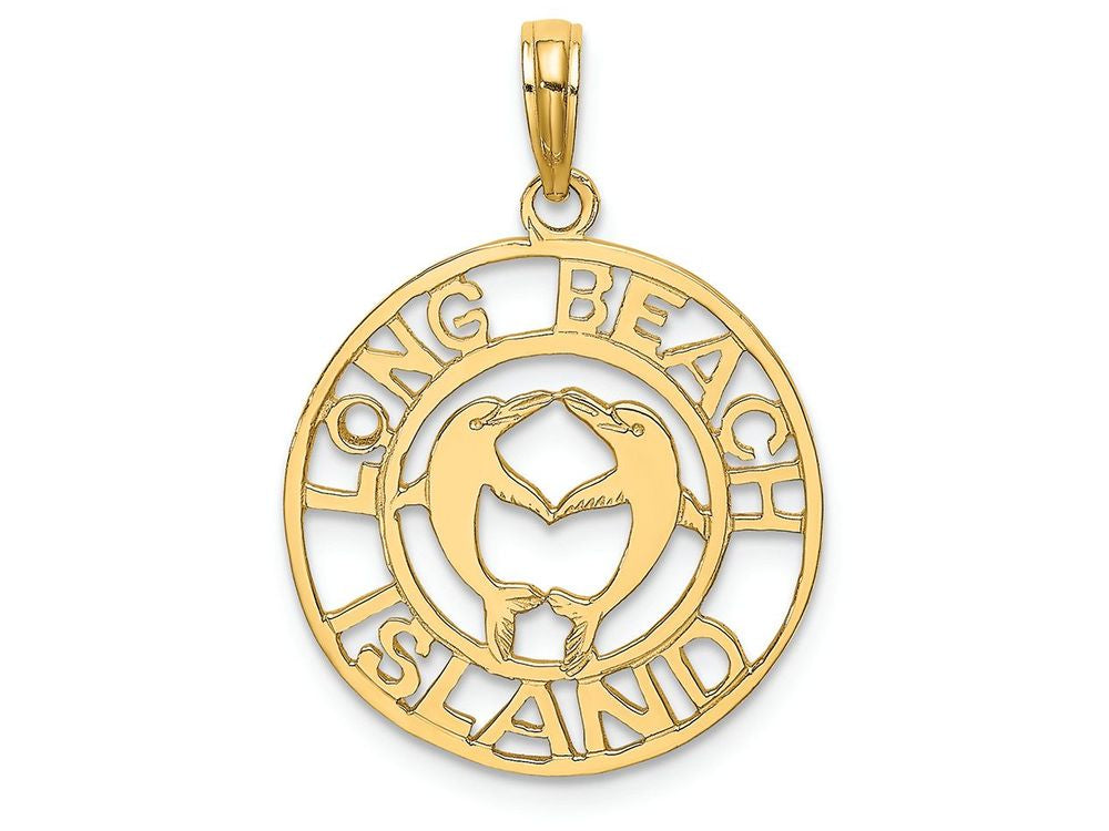FJC Finejewelers 14k Yellow Gold Long Beach Island with Double Dolphin - Lbi Charm