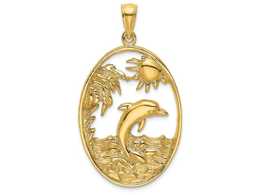 FJC Finejewelers 14k Yellow Gold Oval Disk with Dolphin Jumping Charm