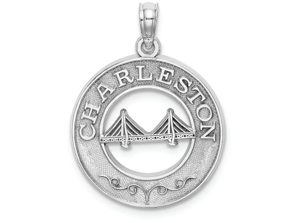 FJC Finejewelers 14k White Gold White Charleston On Round Frame with Bridge Center Charm