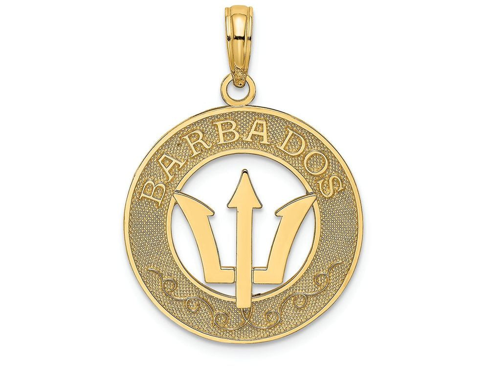FJC Finejewelers 14k Yellow Gold Barbados On Round Frame with Trident Spear Center Charm