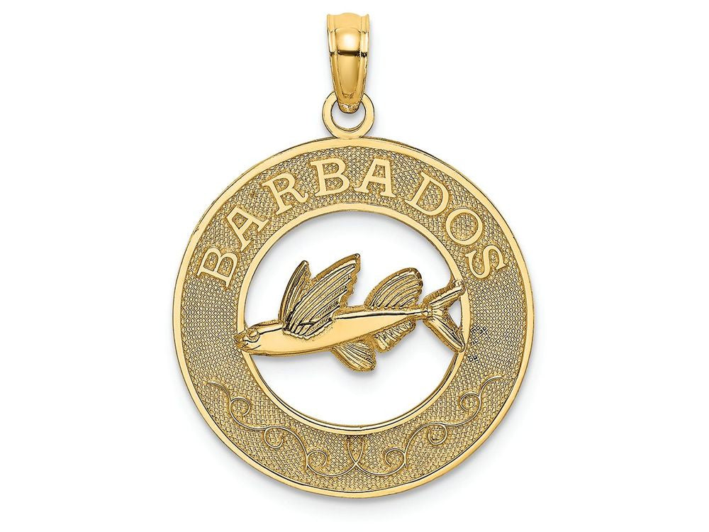 FJC Finejewelers 14k Yellow Gold Barbados On Round Frame with Flying Fish Center Charm