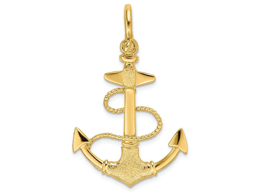 FJC Finejewelers 14k Yellow Gold 3d Anchor with Rope Texture Shackle Bail Charm