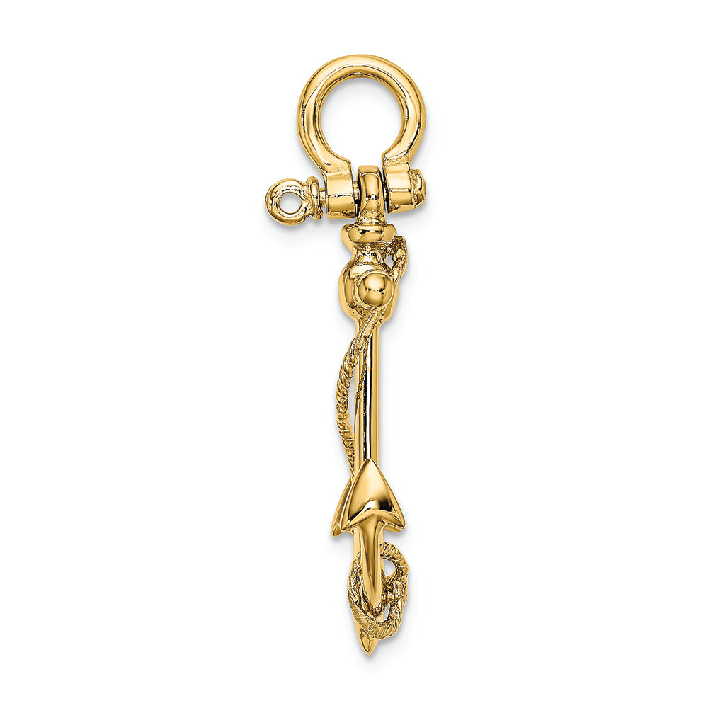 FJC Finejewelers 14k Yellow Gold 3d Anchor with Long T Bar Rope Shackle Bail Charm