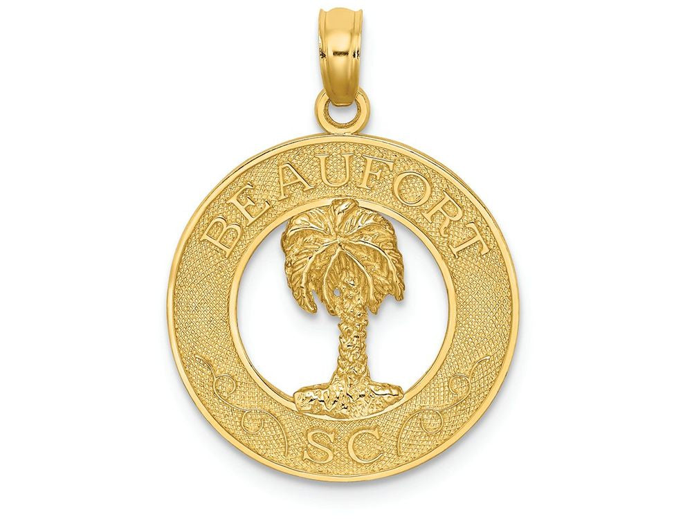 FJC Finejewelers 14k Yellow Gold Beaufort Sc On Round Frame with Palm Tree Center Charm