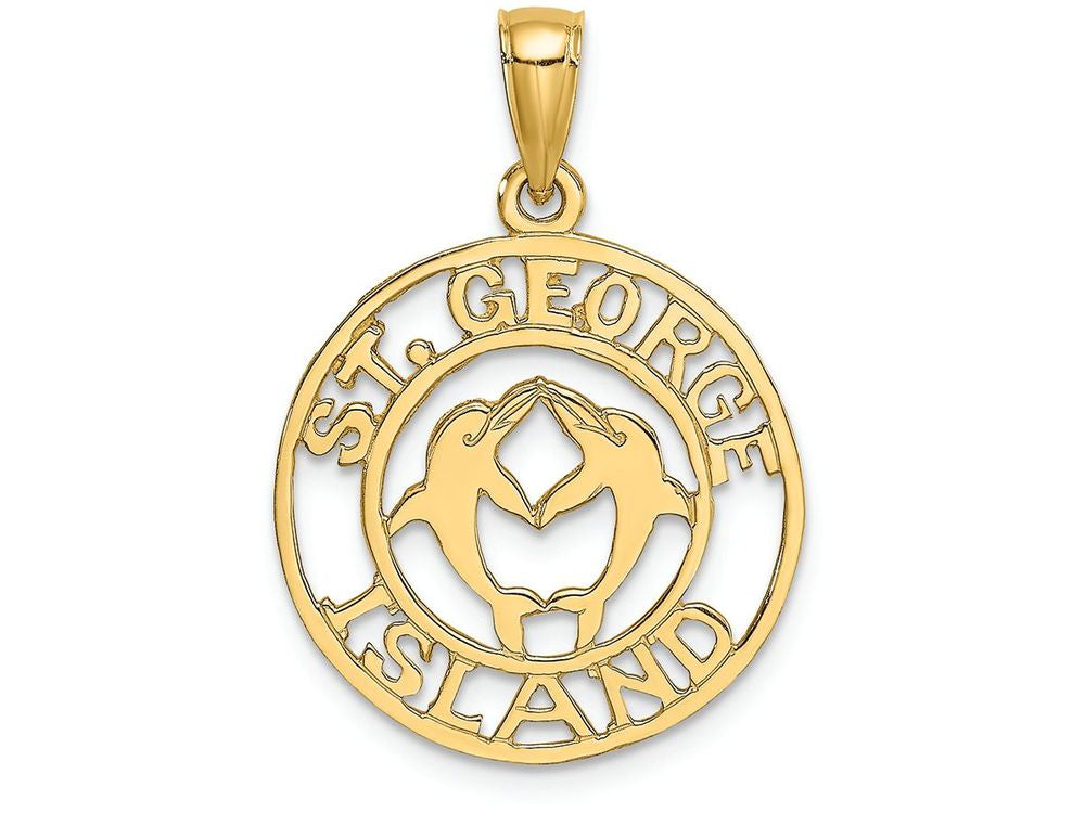 FJC Finejewelers 14k Yellow Gold St. George Island Disk with Dolphins Charm