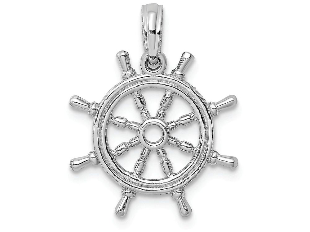 FJC Finejewelers 14k White Gold 3d Ship Wheel with Center Charm