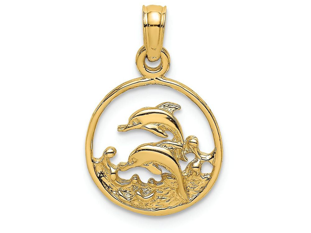FJC Finejewelers 14k Yellow Gold Double Dolphins In Circle Charm