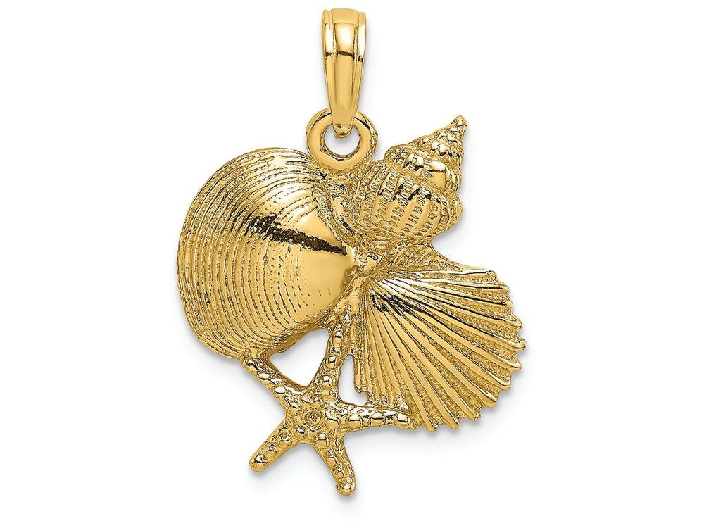 FJC Finejewelers 14k Yellow Gold Four Shell Cluster with Scallop Polish Text Charm