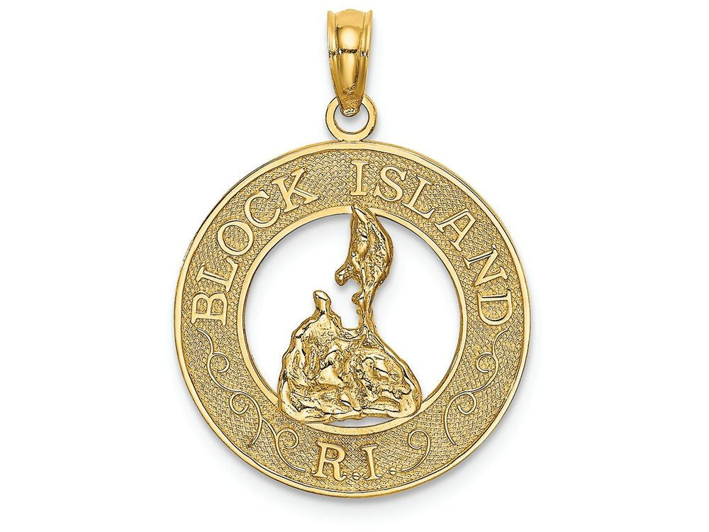 FJC Finejewelers 14k Yellow Gold Block Island Ri On Round Frame with Map Center Charm