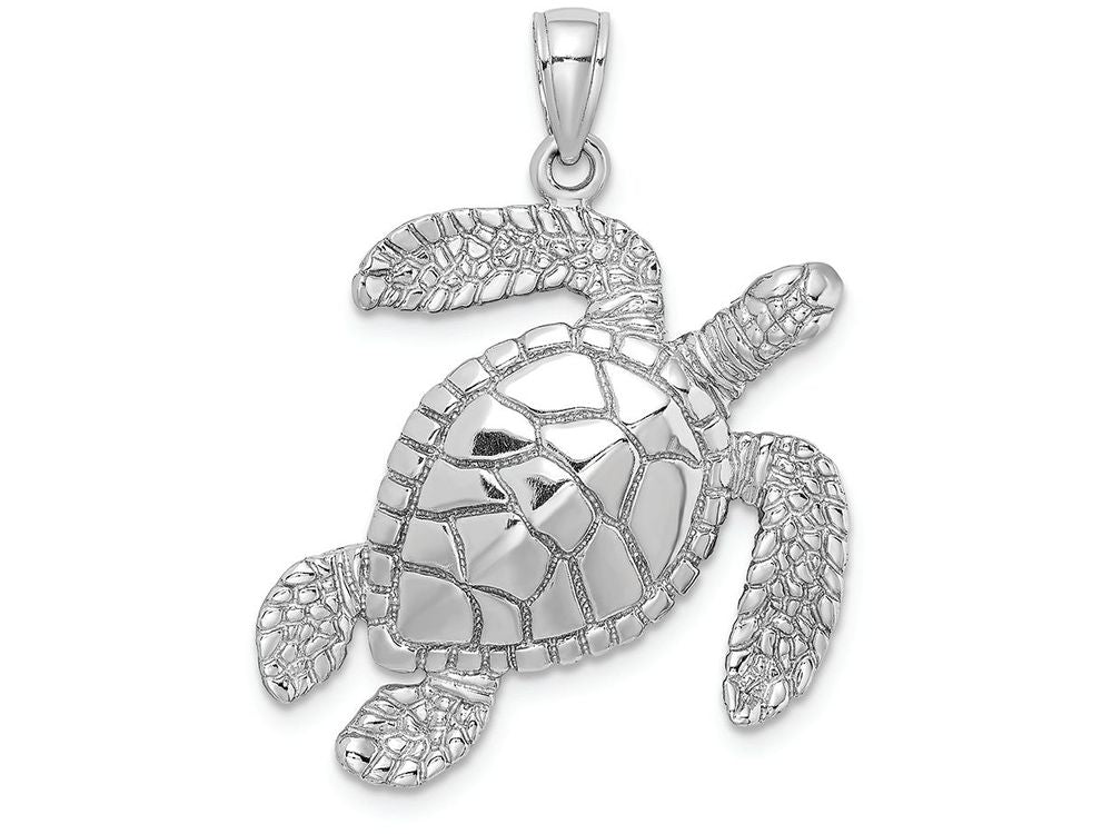 FJC Finejewelers 14k White Gold White Large Swimming Sea Turtle Polish Charm