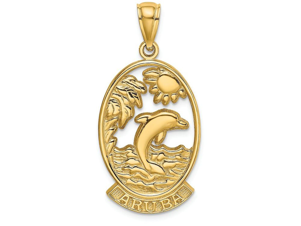 FJC Finejewelers 14k Yellow Gold Aruba with Dolphin Sunset In Frame Charm