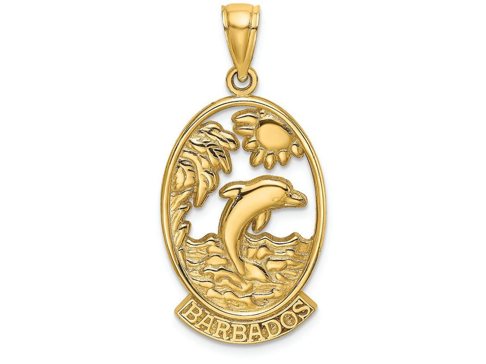 FJC Finejewelers 14k Yellow Gold Barbados with Dolphin Sunset In Frame Charm