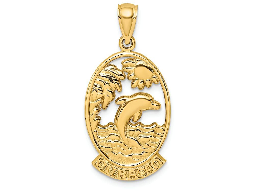 FJC Finejewelers 14k Yellow Gold Curacao with Dolphin Sunset In Frame Charm