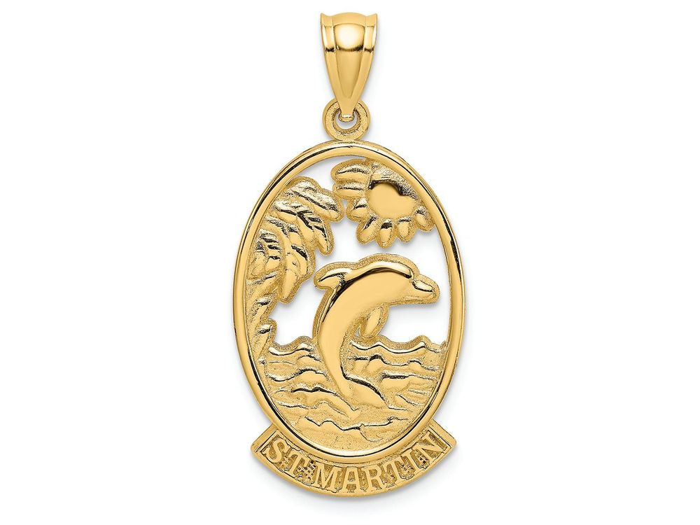 FJC Finejewelers 14k Yellow Gold St. Martin with Dolphin Sunset In Frame Charm