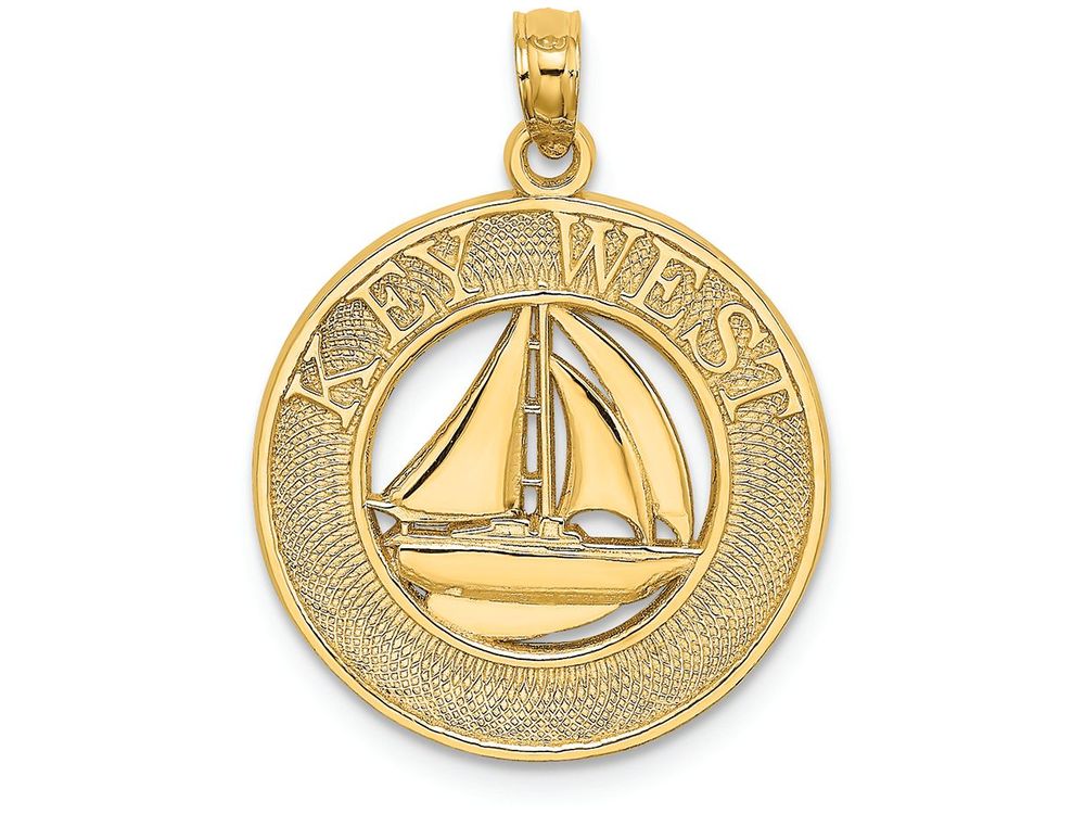 FJC Finejewelers 14k Yellow Gold Key West On Round Frame with Sailboat Center Charm