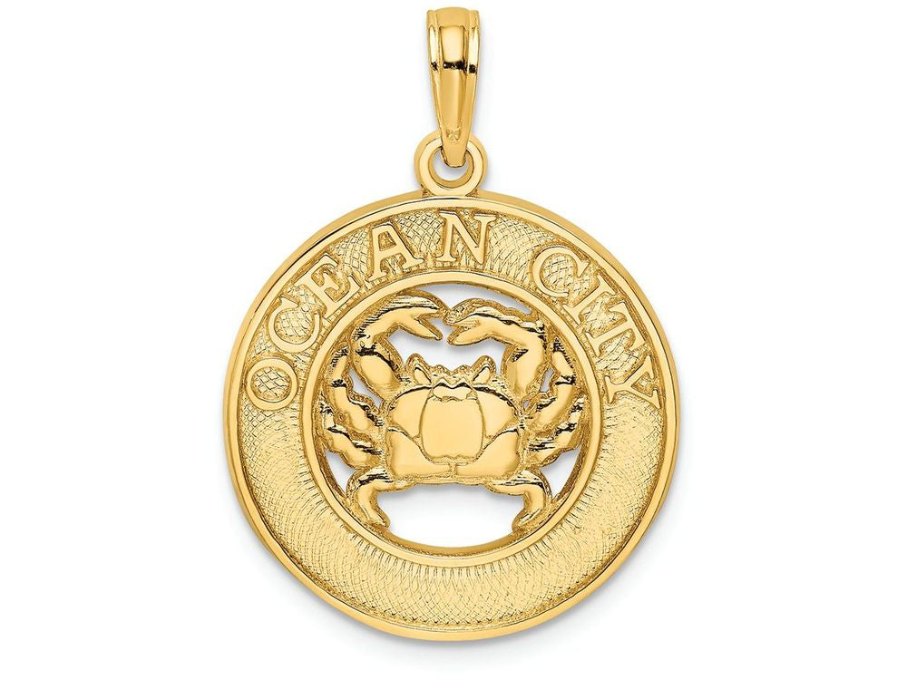 FJC Finejewelers 14k Yellow Gold Ocean City On Round Frame with Crab Center Charm