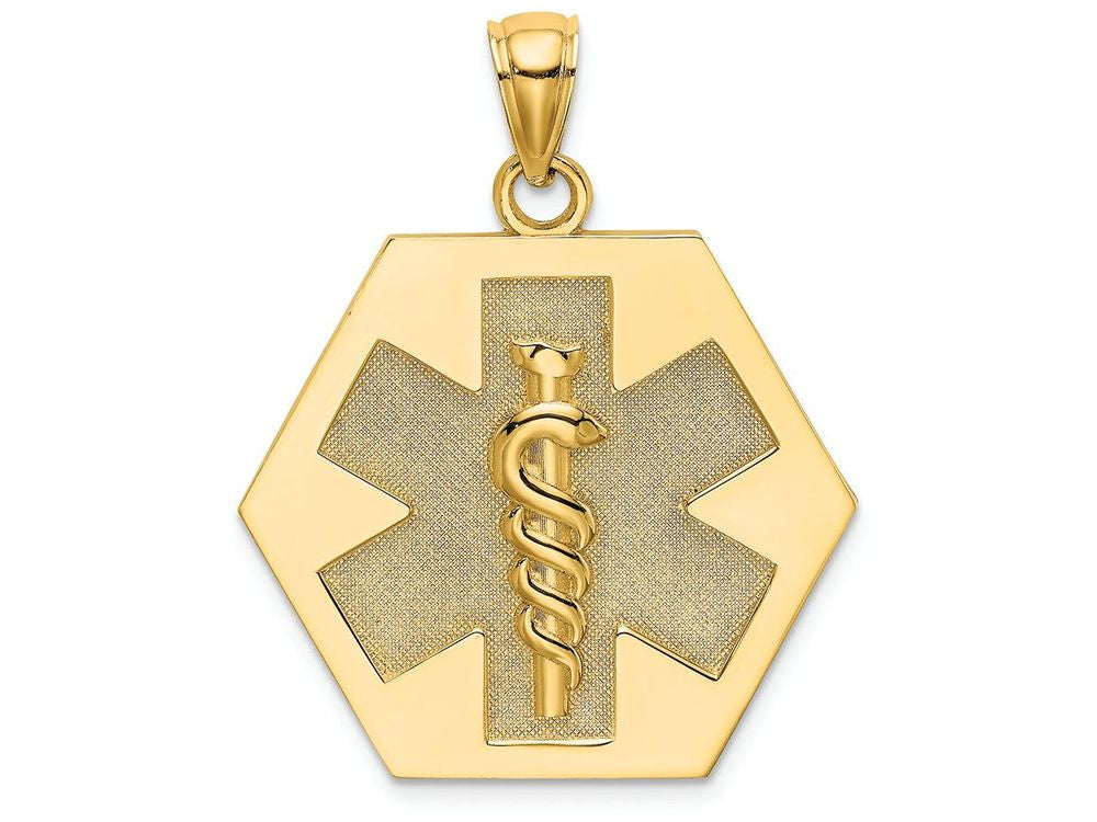 FJC Finejewelers 14k Yellow Gold Caduceus Medical Disc Textured Back Charm