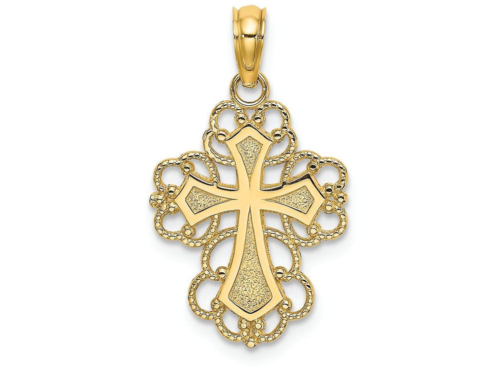 FJC Finejewelers 14k Yellow Gold Beaded Lace Trim Cross Charm