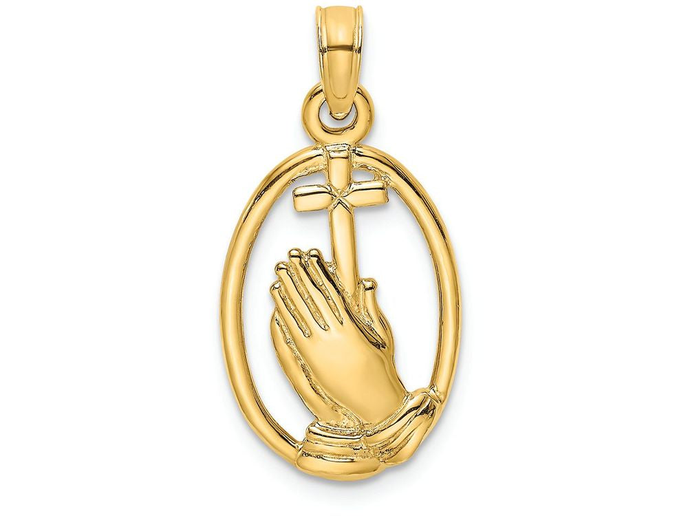 FJC Finejewelers 14k Yellow Gold Praying Hands Cross In Oval Charm