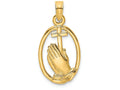 FJC Finejewelers 14k Yellow Gold Praying Hands Cross In Oval Charm