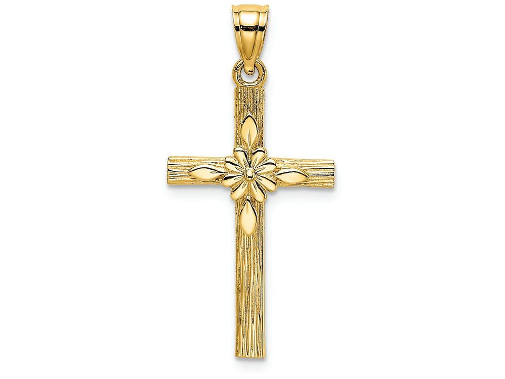 FJC Finejewelers 14k Yellow Gold Cross with Flower Center Charm