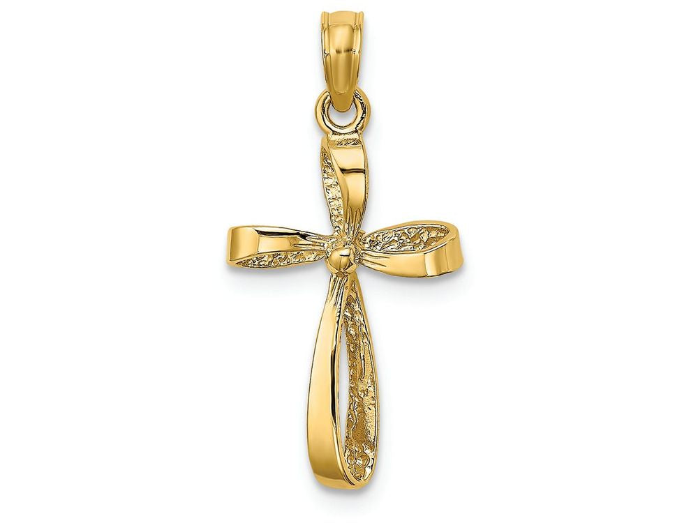FJC Finejewelers 14k Yellow Gold 3d Twisted Crosshp Engraved Charm