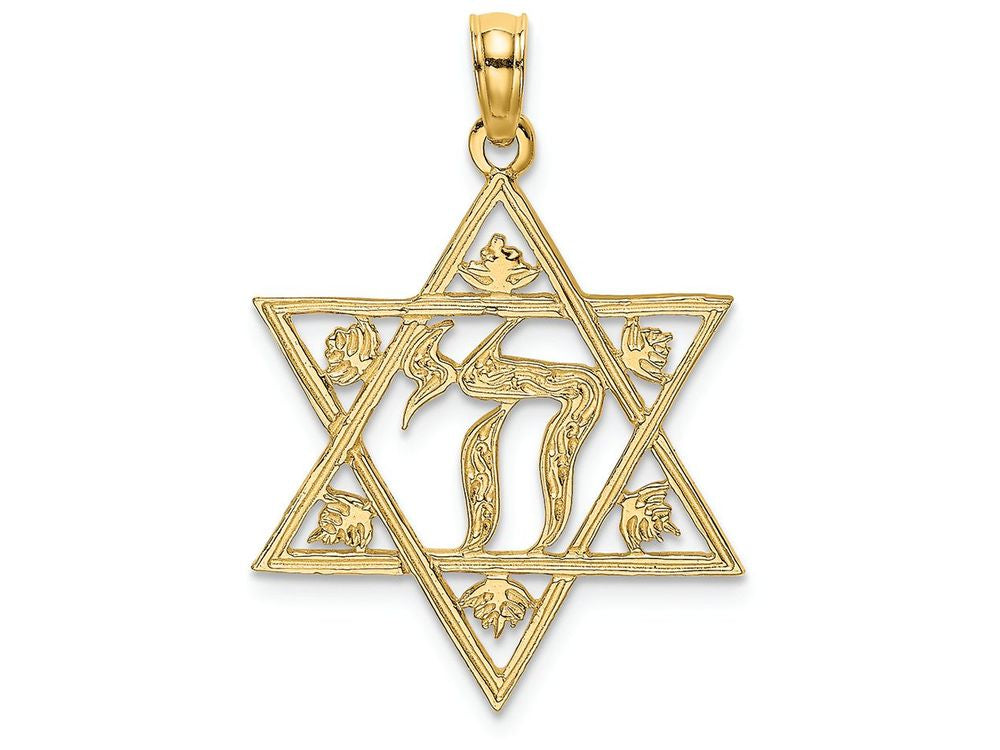 FJC Finejewelers 14k Yellow Gold Star Of David with Chi Center - Jewish Charm