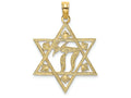 FJC Finejewelers 14k Yellow Gold Star Of David with Chi Center - Jewish Charm