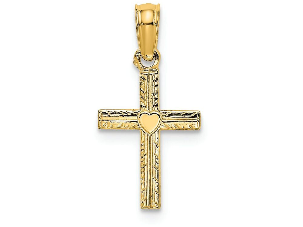 FJC Finejewelers 14k Yellow Gold Mini Cross with Heart Charm