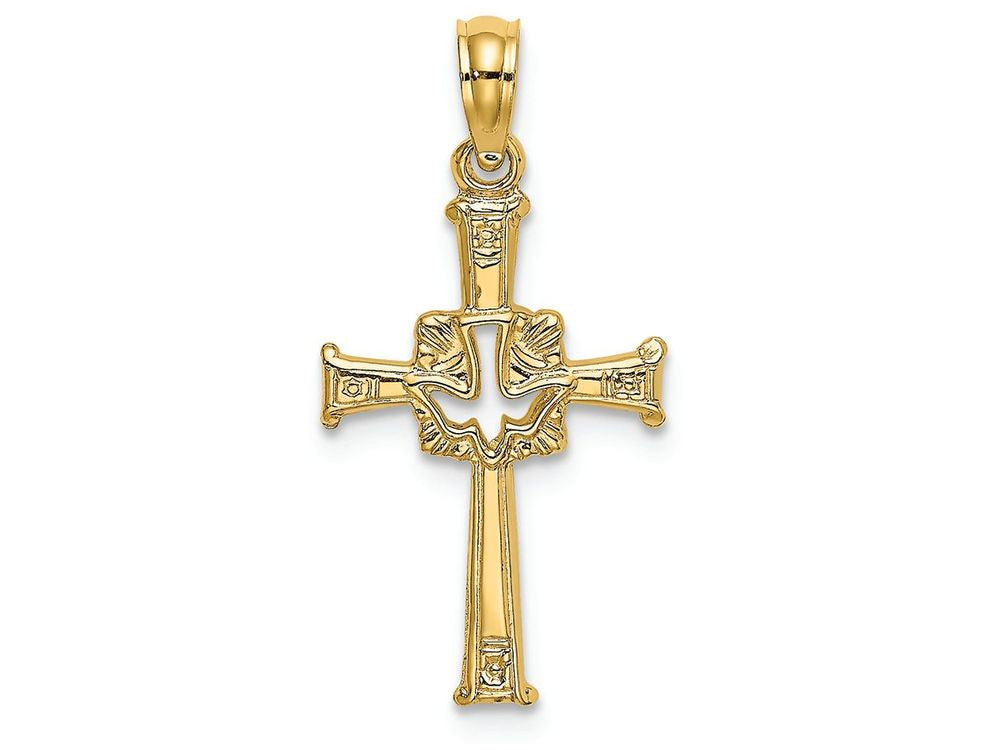 FJC Finejewelers 14k Yellow Gold Cross with Dove Polish Engraved Charm
