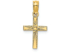 FJC Finejewelers 14k Yellow Gold Mini Cross with Flower Polish Engraved Charm