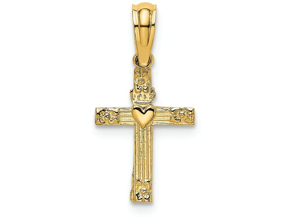 FJC Finejewelers 14k Yellow Gold Mini Cross with Heart Lines Charm
