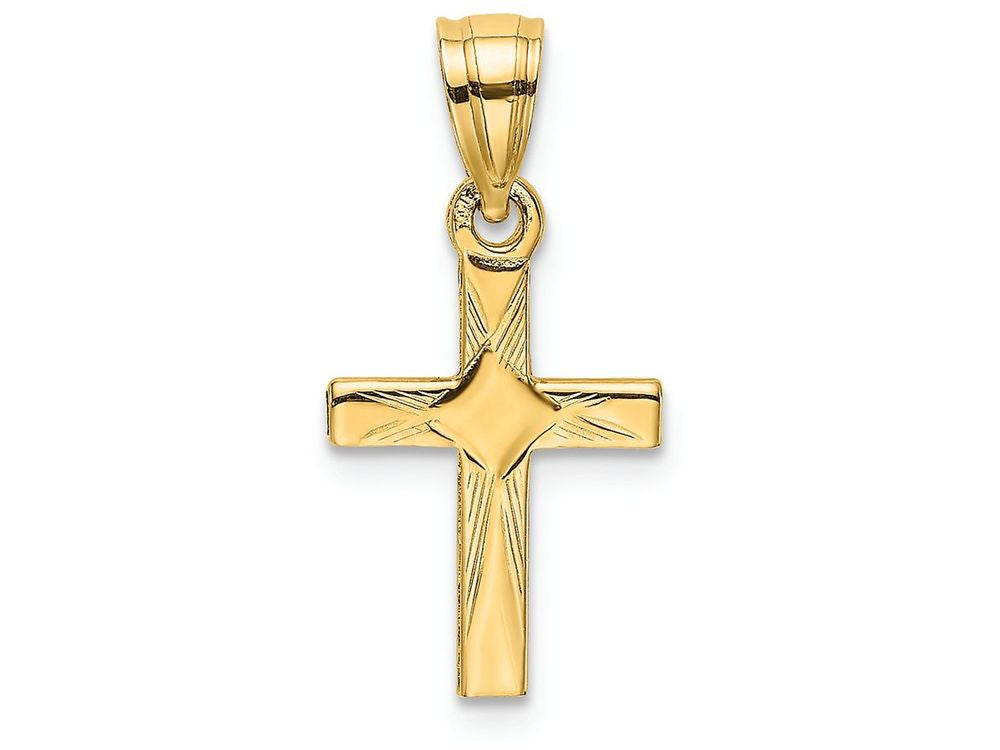 FJC Finejewelers 14k Yellow Gold Mini Cross with Diamond Shape Center Charm